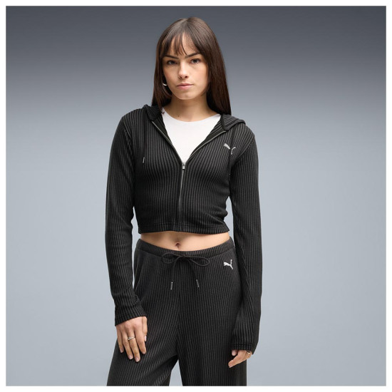 Puma Γυναικεία ζακέτα Essentials Ribbed Full-Zip Slim Hoodie